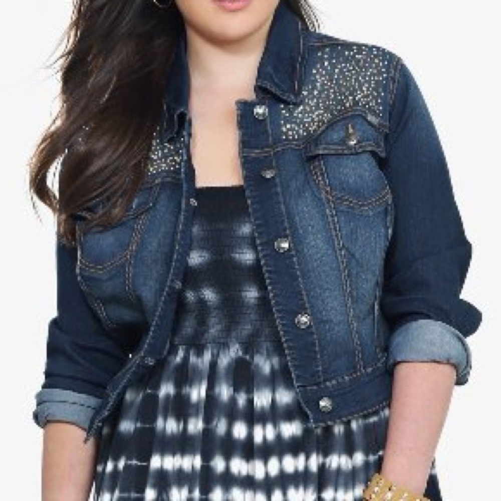 Torrid Crop Denim Jacket with Studs/Sparkles